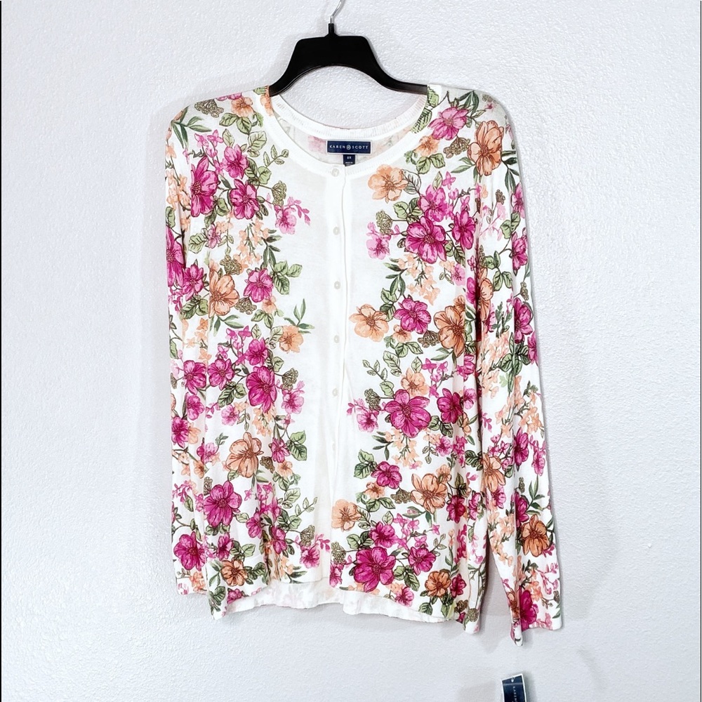 NWT Karen Scott Plus Knit Floral Cardigan Sweater